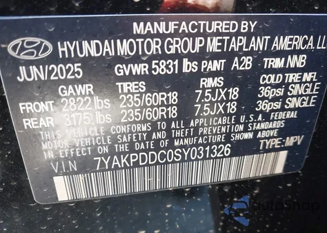 2025 Hyundai Ioniq 5 Xrt z USA, uszkodzony, nr VIN 7YAKPDDC0SY031326
